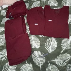 Figs XXSP Zamora scrub pants (3) & (2) Catarina™ One-Pocket Scrub Tops burgundy